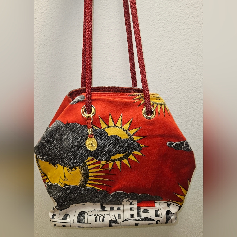 VINTAGE FORNASETTI MADE IN ITALY MILANO ARTSY COLORFUL SUN LANDSCAPE PURSE BAG - Picture 7 of 16